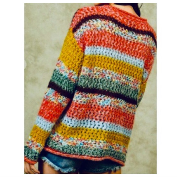 MULTI COLOR BLOCK STRIPED BOHO CHIC SWEATER - Picture 5 of 8